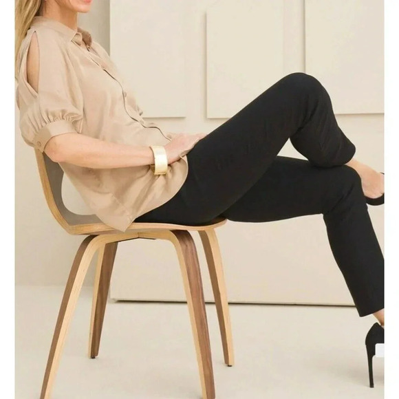 Chicos Sandwash Satin Split Sleeve Shirt Button Down Beige Size 3/L Women's - Picture 3 of 16